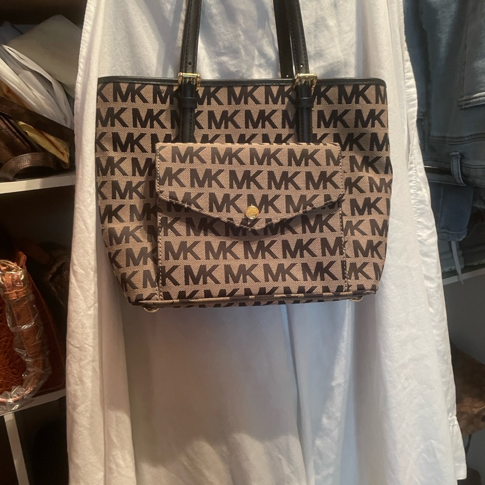 Michael Kors Black and Tan Logo Tote